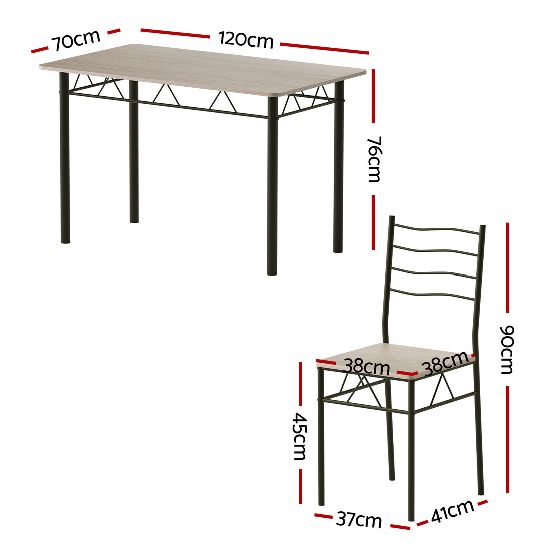 Artiss Wave Dining Set 5pc Oak Black Metal Frame 120cm
