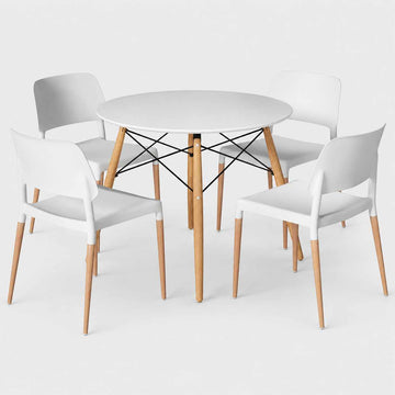 Artiss Round Dining Set 4-Seater White Stackable Chairs