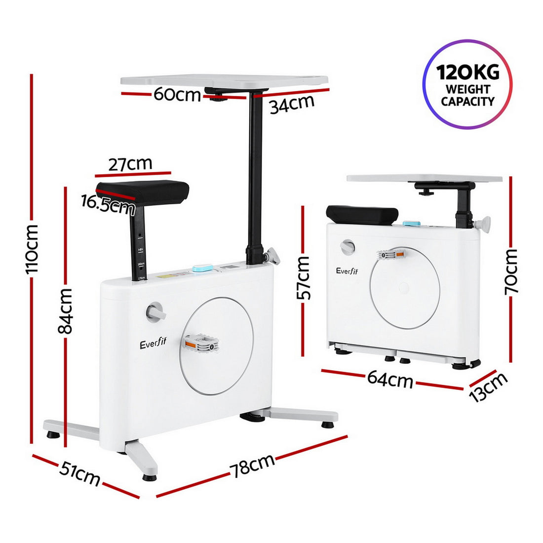 Everfit Desk Bike Under-Desk Workstation White 8-Level Magnetic