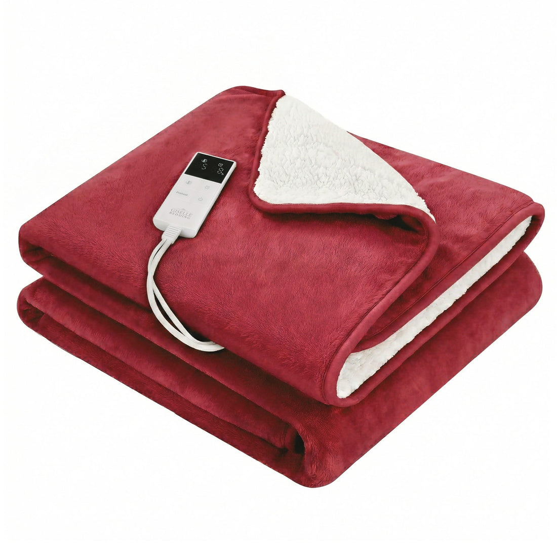 Giselle Bedding Electric Heated Throw Rug Double Size Flannel Sherpa Burgundy