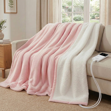 Giselle Bedding Electric Throw Rug Reversible Flannel Sherpa Pink