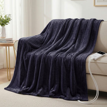 Giselle Bedding Electric Throw Rug Heated Coral Fleece Charcoal