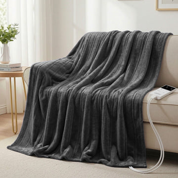 Giselle Bedding Electric Throw Rug Heated Coral Fleece Grey