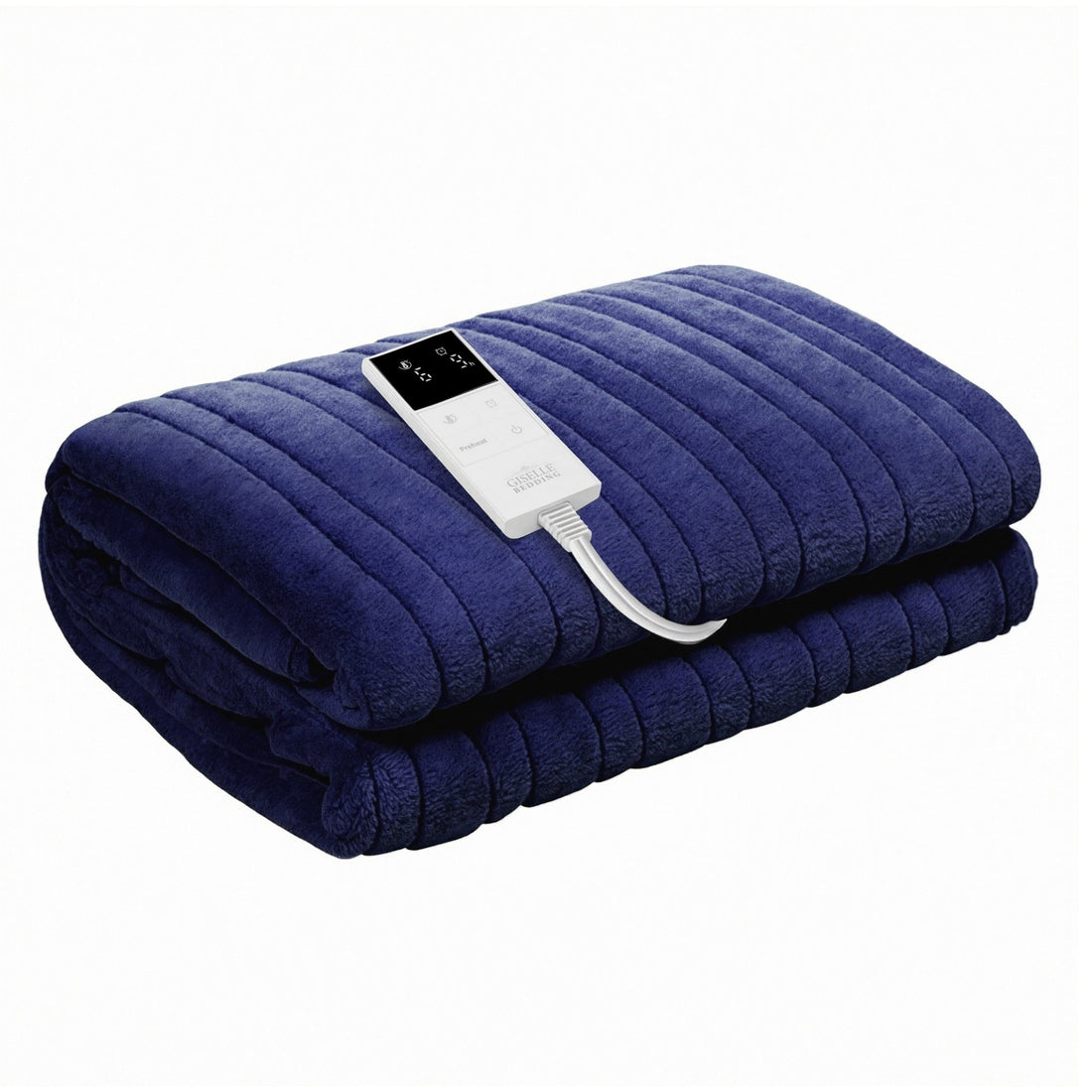 Giselle Bedding Electric Throw Rug Heated Coral Fleece Navy Blue