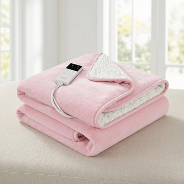 Giselle Bedding Electric Heated Throw Rug Flannel Sherpa Pink