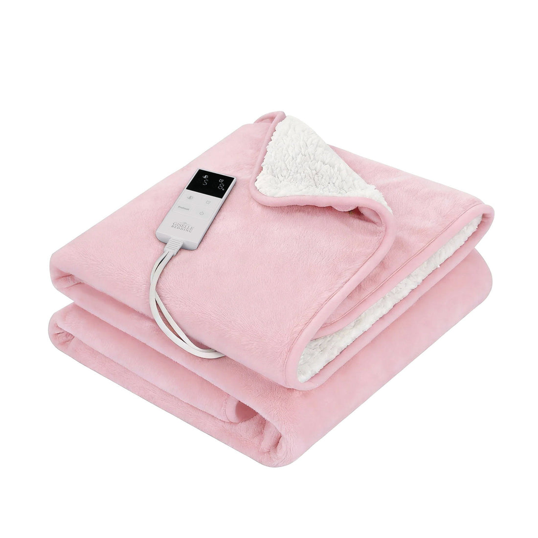 Giselle Bedding Electric Heated Throw Rug Flannel Sherpa Pink