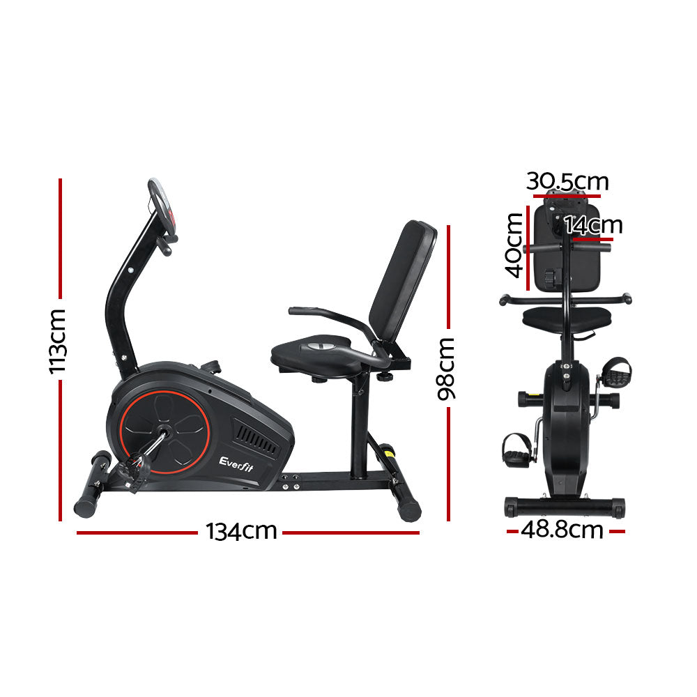 Everfit Recumbent Exercise Bike for Home Gym Cardio 8 Level Magnetic Black