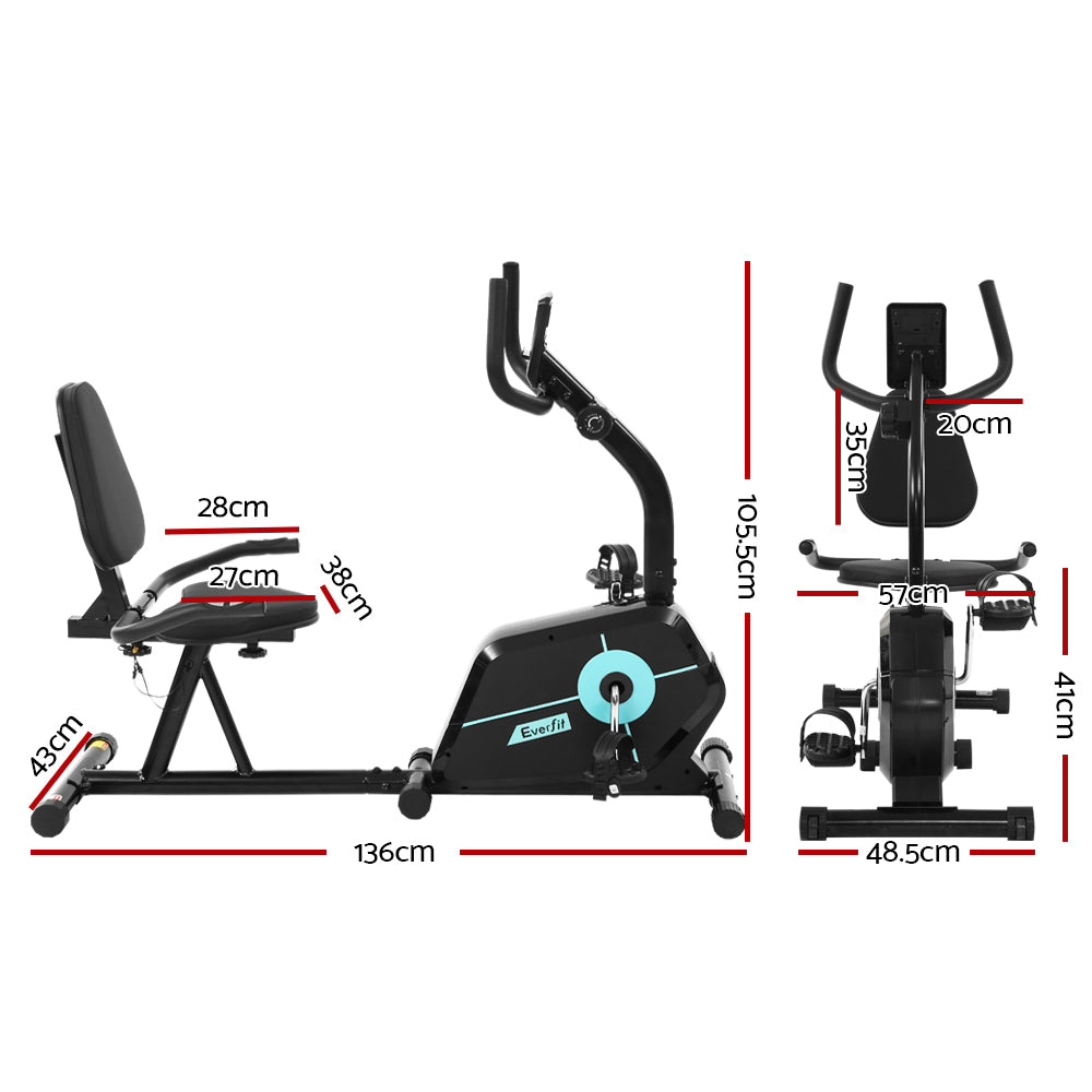 Everfit Recumbent Exercise Bike Low Impact Cardio 120kg Black