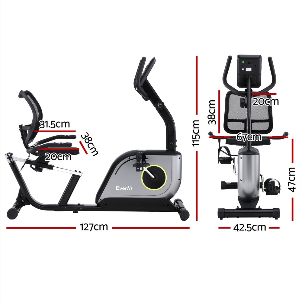Everfit Recumbent Exercise Bike Low Impact Lumbar Support 8-Level 120kg