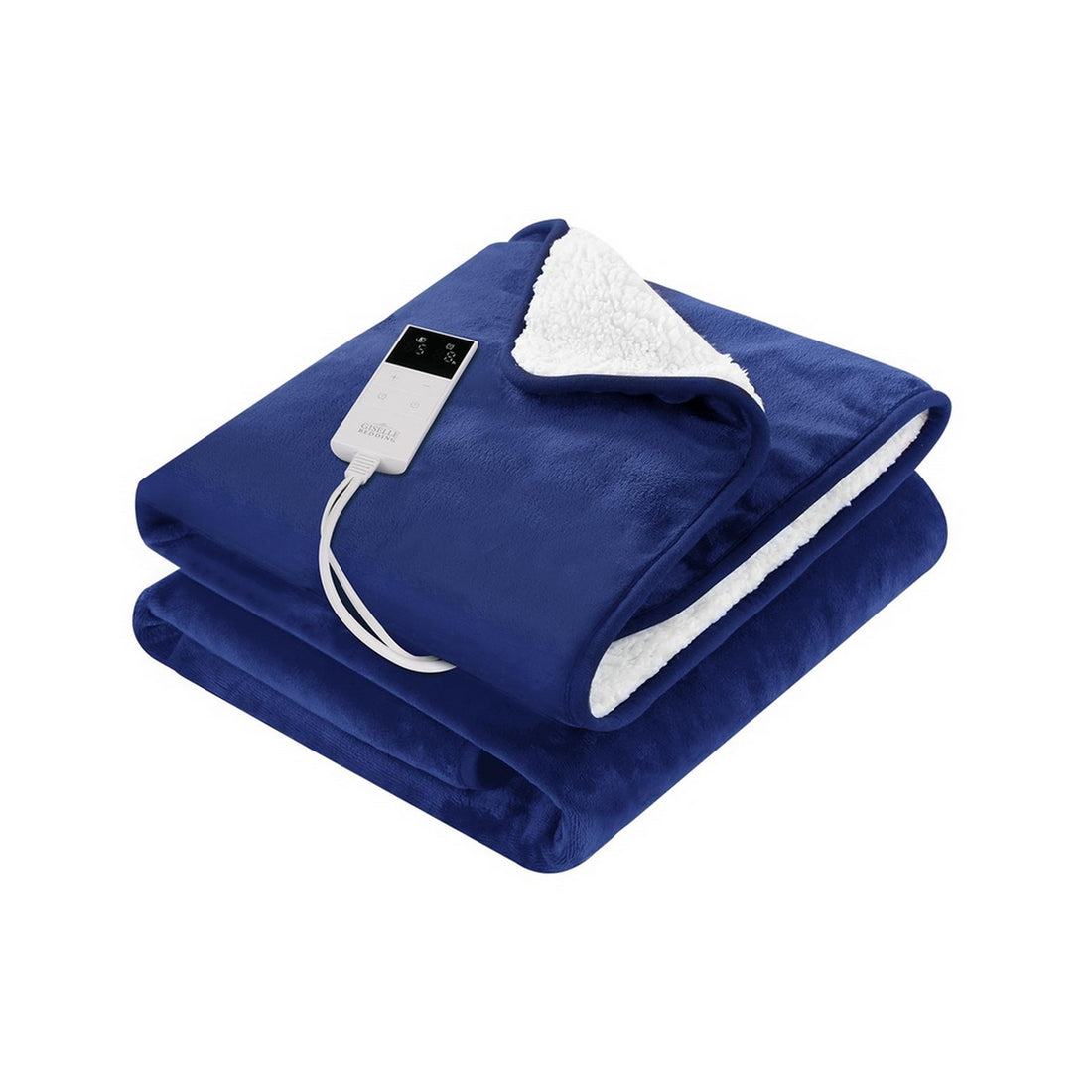 Giselle Bedding Double-Sided Electric Heated Throw Rug Flannel Sherpa Navy Blue