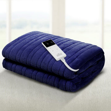 Giselle Bedding Electric Throw Rug Heated Coral Fleece Navy Blue