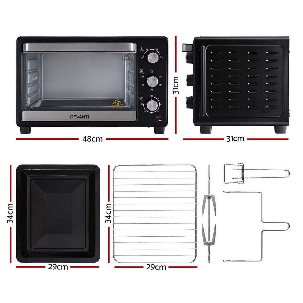 Devanti 30L Convection Oven 1600W with Slide Cutter Black