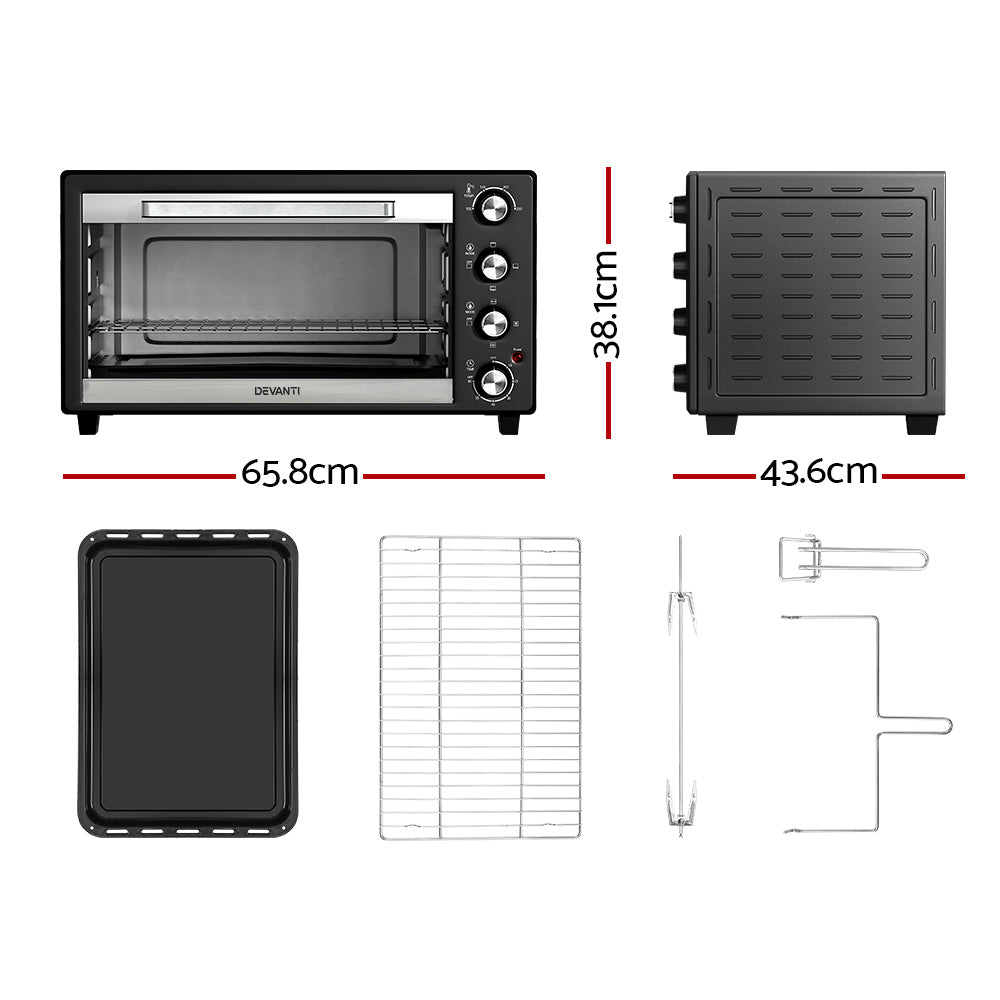 Devanti Convection Oven 60L with Rotisserie and Baking Set