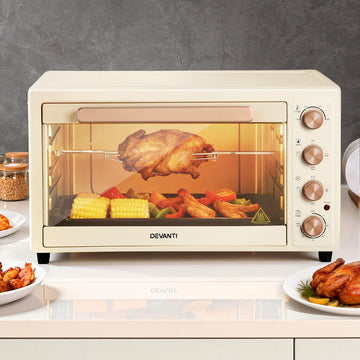 Devanti Convection Oven 60L with Rotisserie Cream