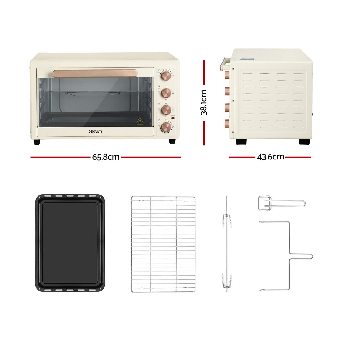 Devanti Convection Oven 60L with Rotisserie Cream