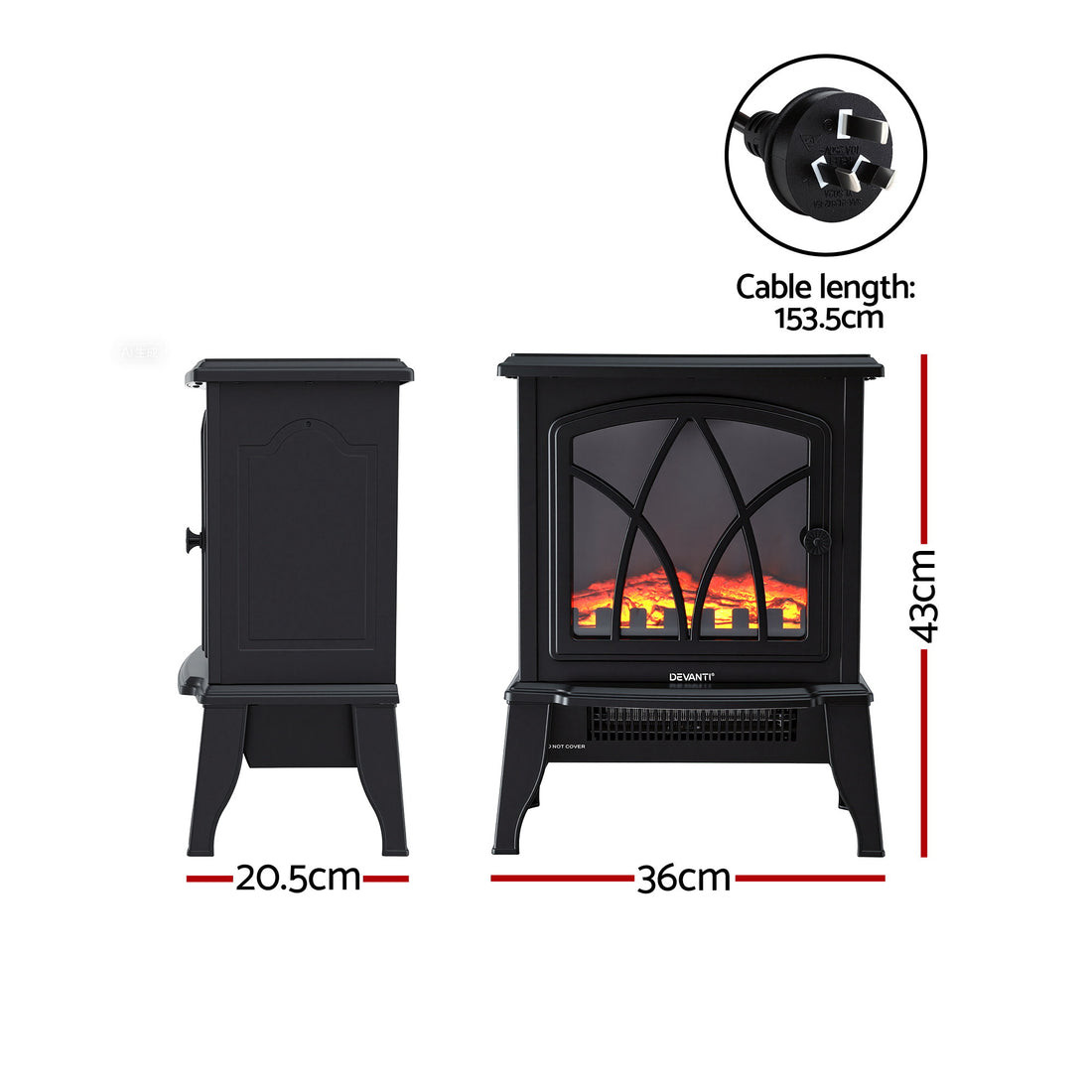 Devanti 2000W Electric Fireplace Heater Stove Freestanding 3D Flame