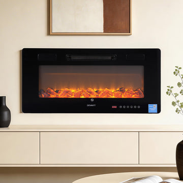 Devanti Electric Fireplace Heater 1800W 3D Flame Wall Mounted Black