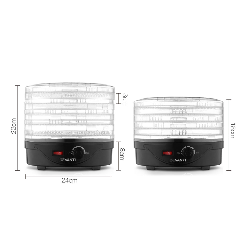 Devanti 5 Tray Food Dehydrator for Beef Jerky Black