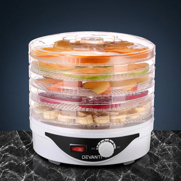 Devanti 5 Tray Food Dehydrator for Beef Jerky White