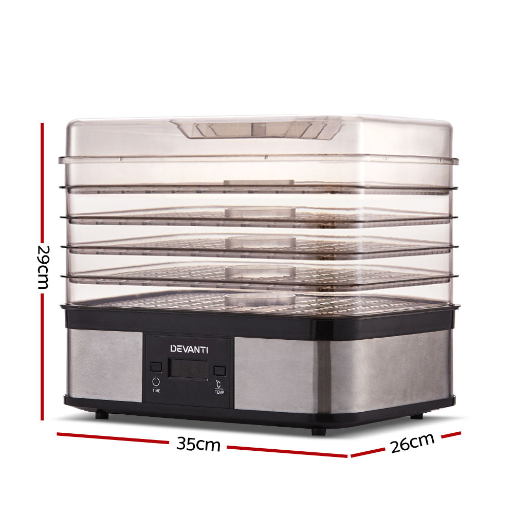 Devanti Stainless Steel Food Dehydrator 5 Tray 40-70C