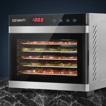 Devanti Food Dehydrator 6 Tray Stainless Steel LCD Control