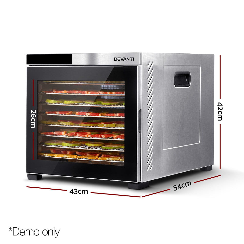 Devanti Food Dehydrator 10 Tray Stainless Steel LCD Control