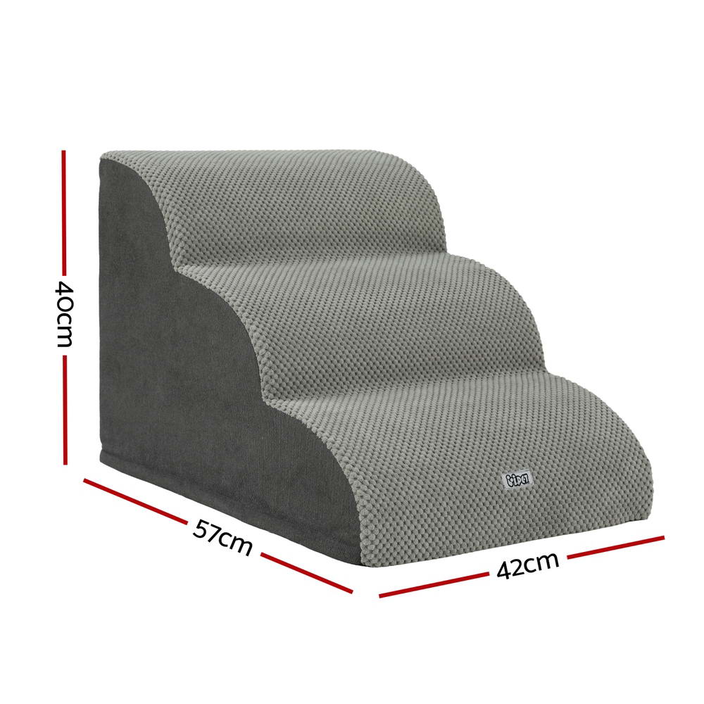 i.Pet 3-Tier Foam Pet Stairs Ramp for Bed Sofa Car Portable Grey