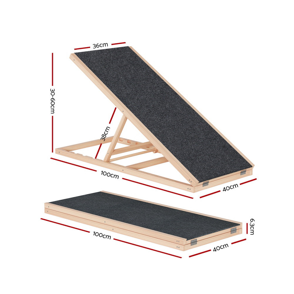 i.Pet Adjustable Dog Ramp Foldable Wooden Step 100cm Grey