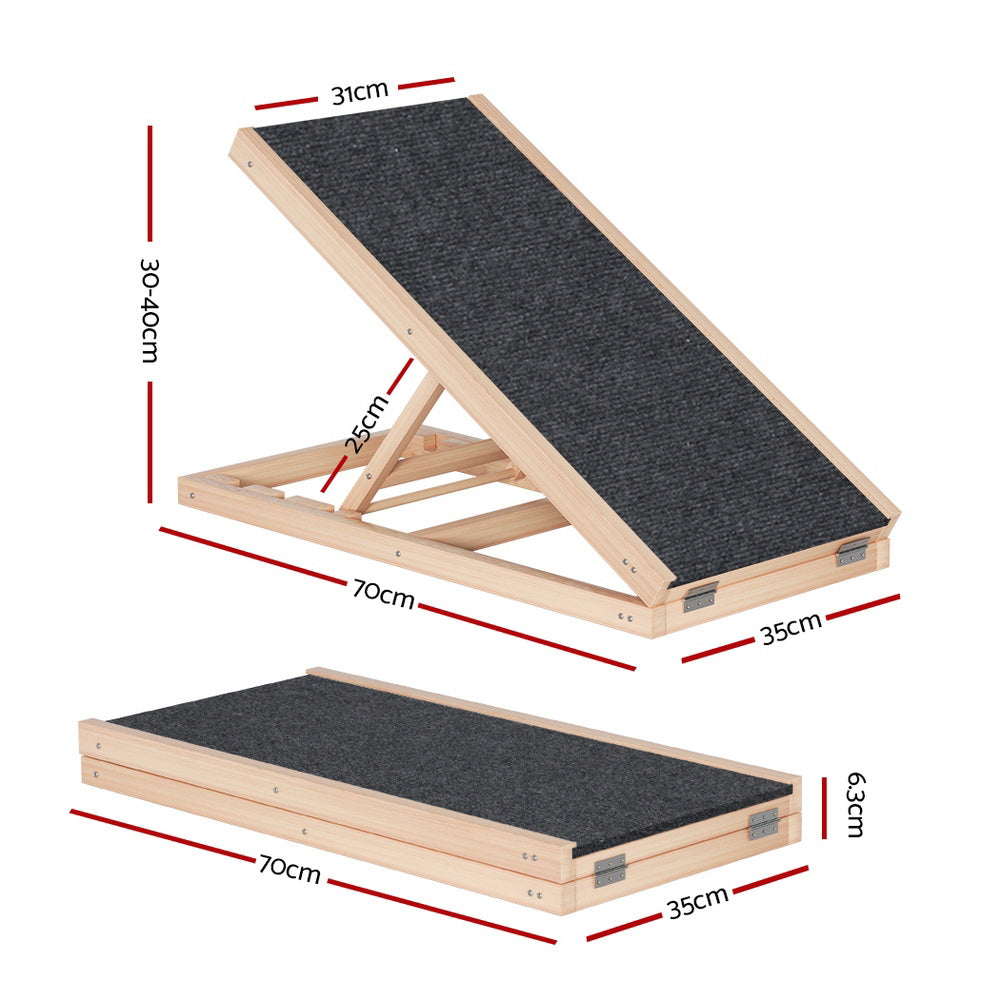 i.Pet Adjustable Dog Ramp Foldable Wooden Step 70cm Grey