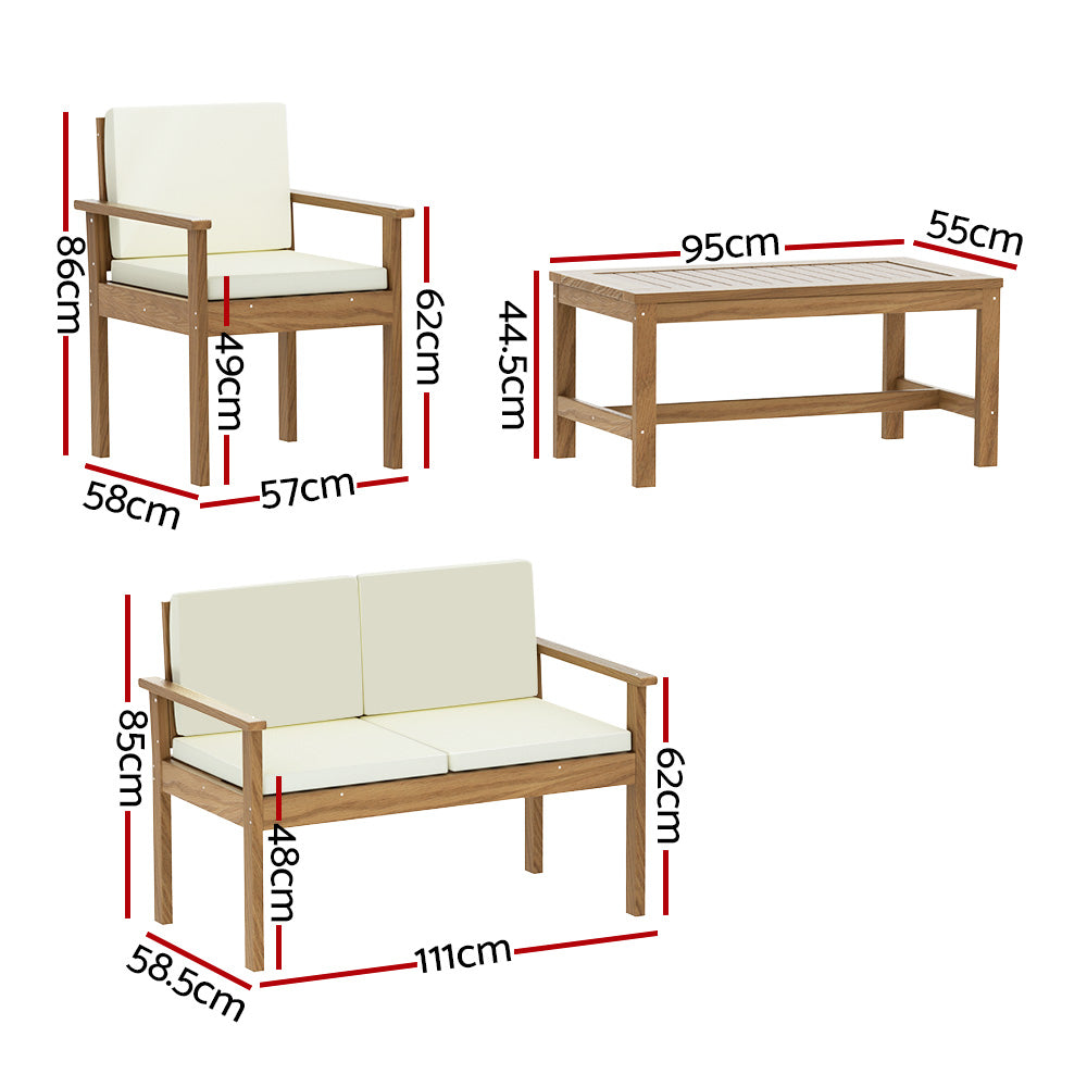 Gardeon Wooden Outdoor Sofa Set 4-Piece with Cushions Brown