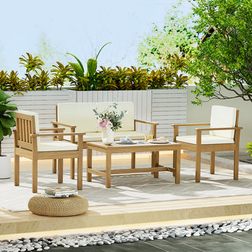 Gardeon Wooden Outdoor Sofa Set 4-Piece with Cushions Brown