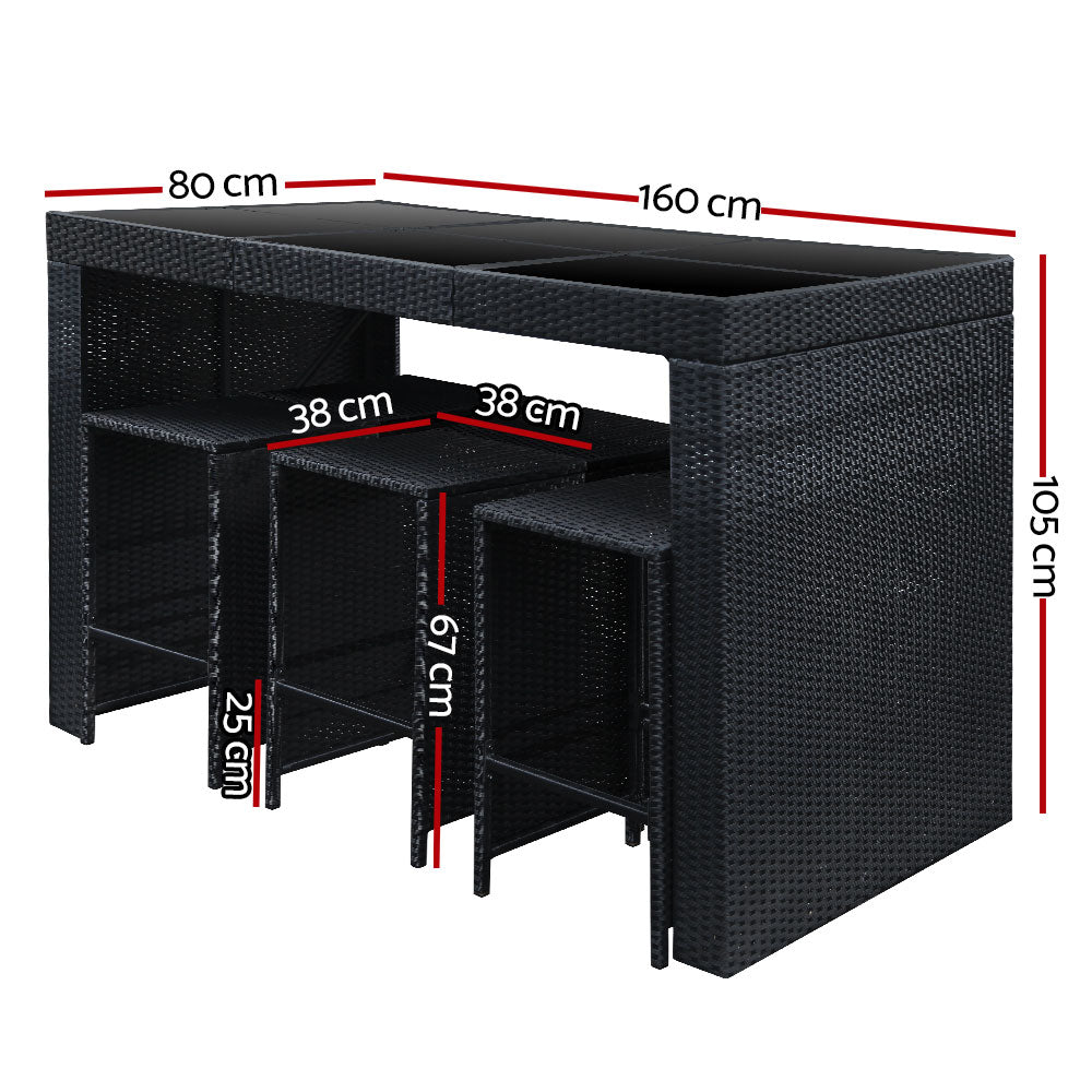 Gardeon Outdoor Bar Set with Cushion Black