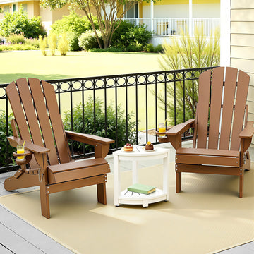 Gardeon Foldable Adirondack Patio Chair Set with Side Table HDPE Brown