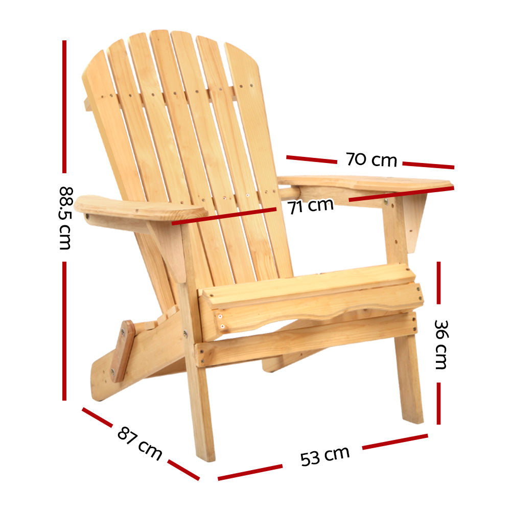 Gardeon Adirondack Chair Foldable Wooden Beach Outdoor Natural