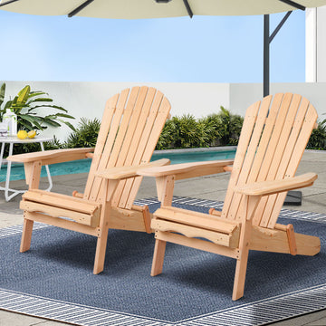 Gardeon Adirondack Chair Set of 2 Natural Fir Wood Outdoor Patio