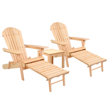 Gardeon Wooden Adirondack Chair Set with Ottoman Natural