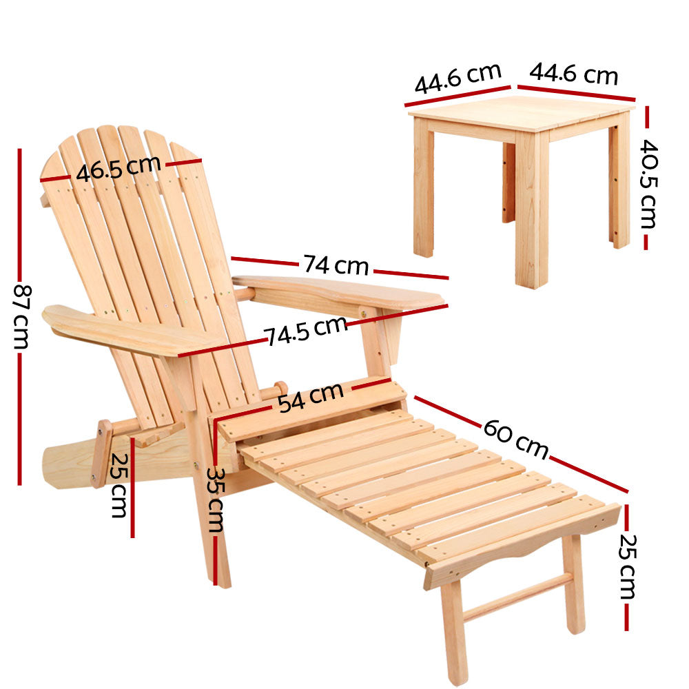 Gardeon Wooden Adirondack Chair Set with Ottoman Natural