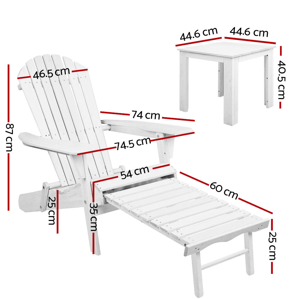 Gardeon Adirondack Outdoor Chair Set with Ottoman and Side Table Hemlock Wood