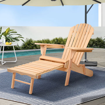 Gardeon Adirondack Chair and Footstool Set Wooden Sun Lounge Outdoor Natural