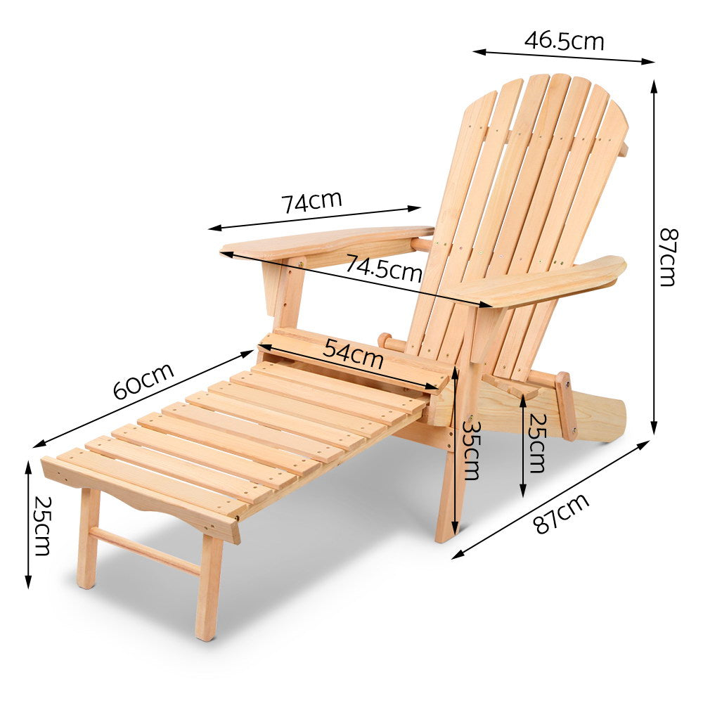 Gardeon Adirondack Chair and Footstool Set Wooden Sun Lounge Outdoor Natural