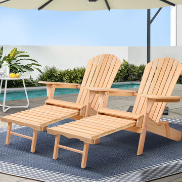 Gardeon Adirondack Chair Set of 2 with Ottoman Natural Hemlock Wood