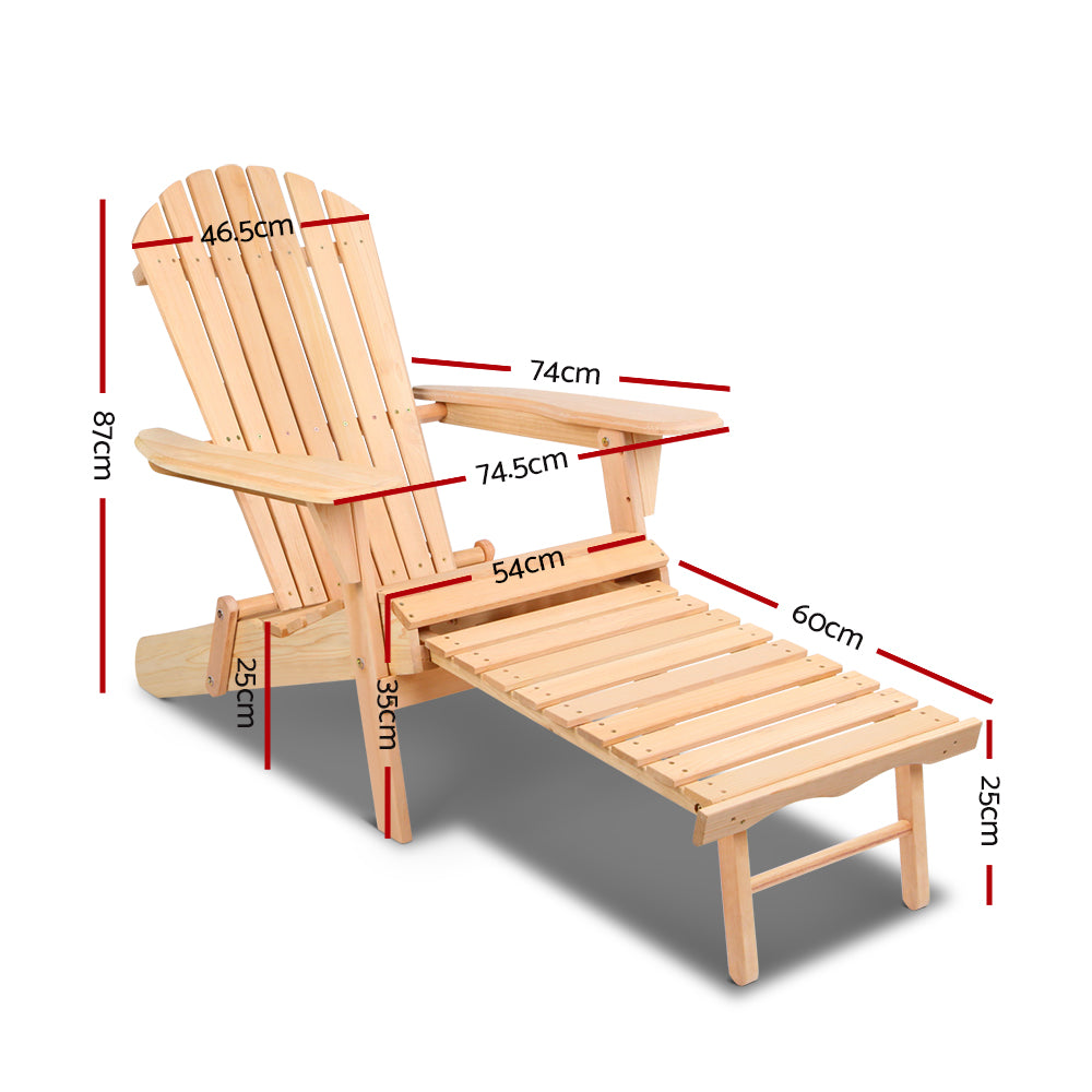 Gardeon Adirondack Chair Set of 2 with Ottoman Natural Hemlock Wood
