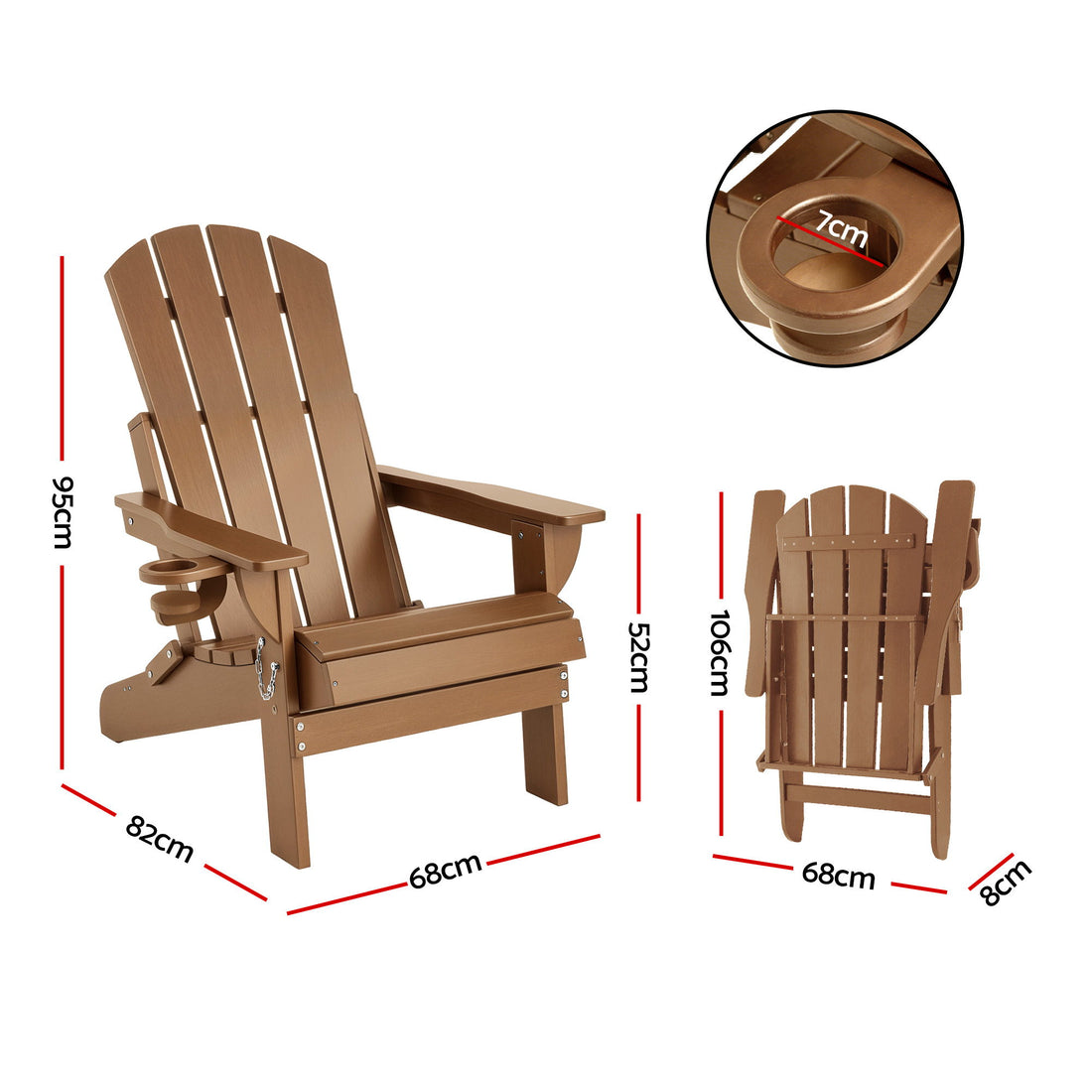 Gardeon Folding Adirondack Chair HDPE Outdoor Patio Garden Brown