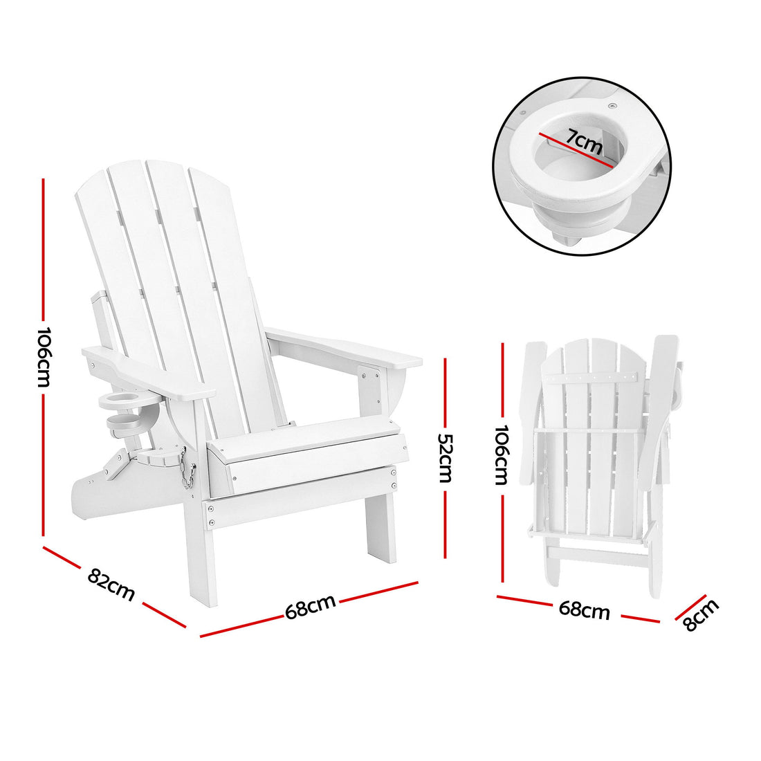 Gardeon Folding Adirondack Chair HDPE Outdoor Patio Garden White