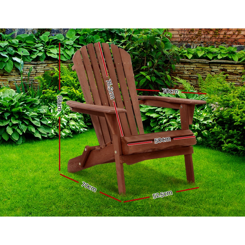 Gardeon Adirondack Chair Foldable Wooden Beach Outdoor Brown
