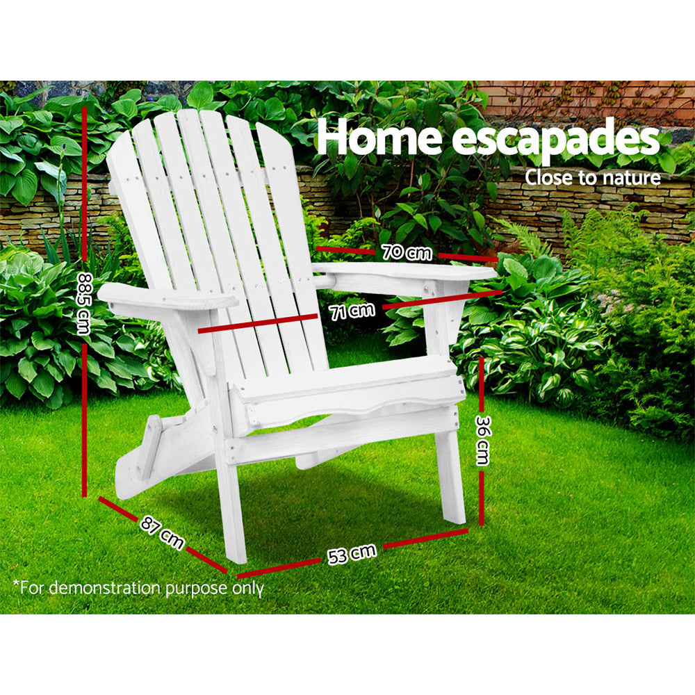 Gardeon Adirondack Chair Foldable Wooden Beach Outdoor White