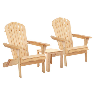 Gardeon Adirondack Chair Set 3-Piece with Side Table Natural Wood
