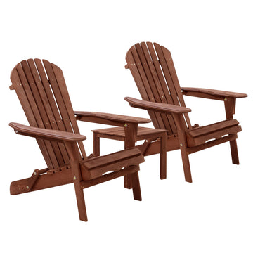 Gardeon Adirondack Chair Set 3pc with Side Table Natural Fir Wood Brown