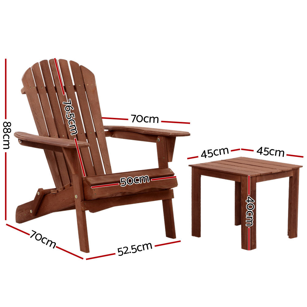 Gardeon Adirondack Chair Set 3pc with Side Table Natural Fir Wood Brown