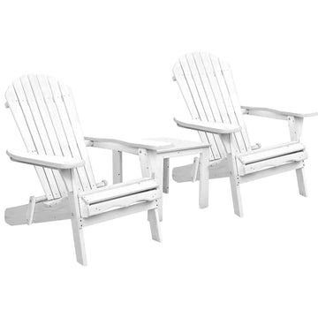 Gardeon Adirondack Chair Set 2 Chairs Side Table White Wood